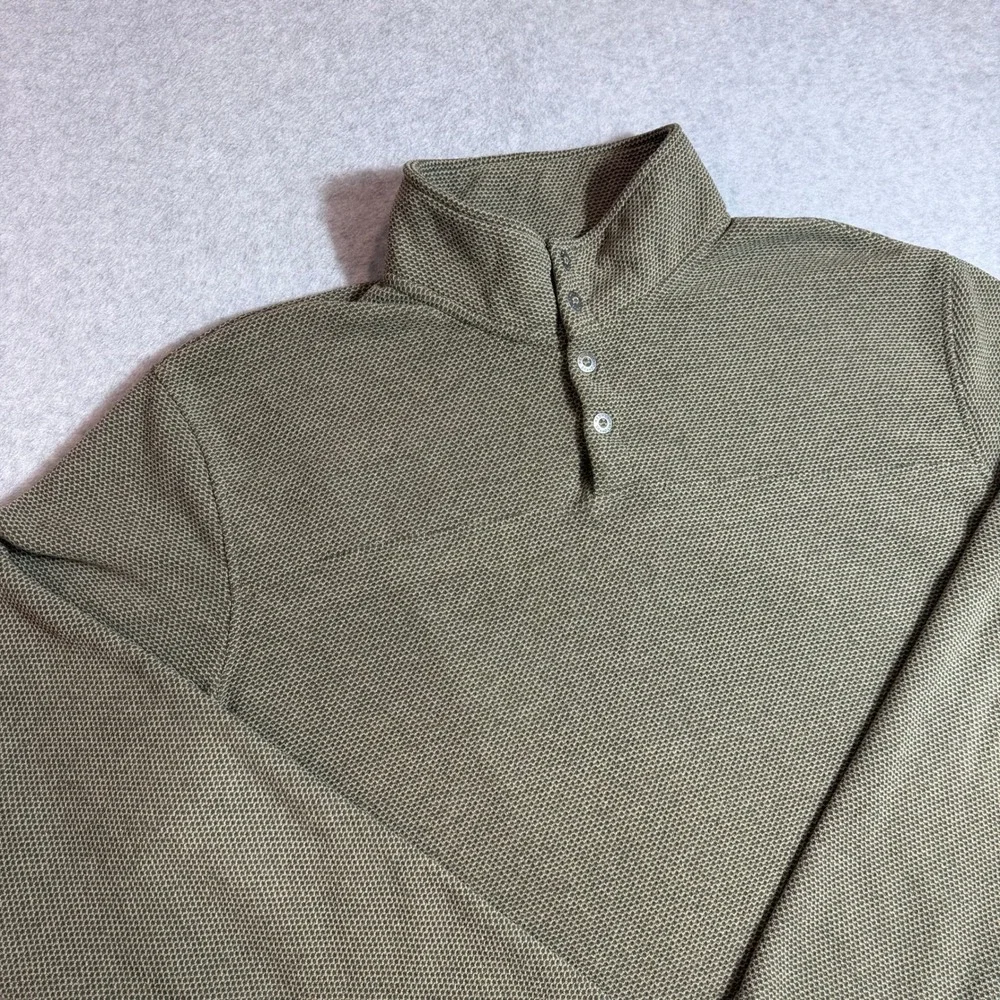 RedHead Pullover Sweater Mens XLT Green Waffle Knit Mock Neck Snap Button